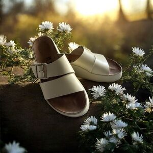 Chic Cream Birkenstock Papillio Slide Wedges 
with Buckle